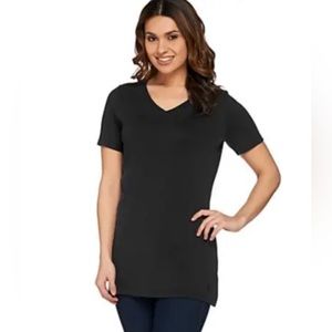 Belle by Kim Gravel Essentials V-Neck Tunic w/ Side Slits-Black-Medium